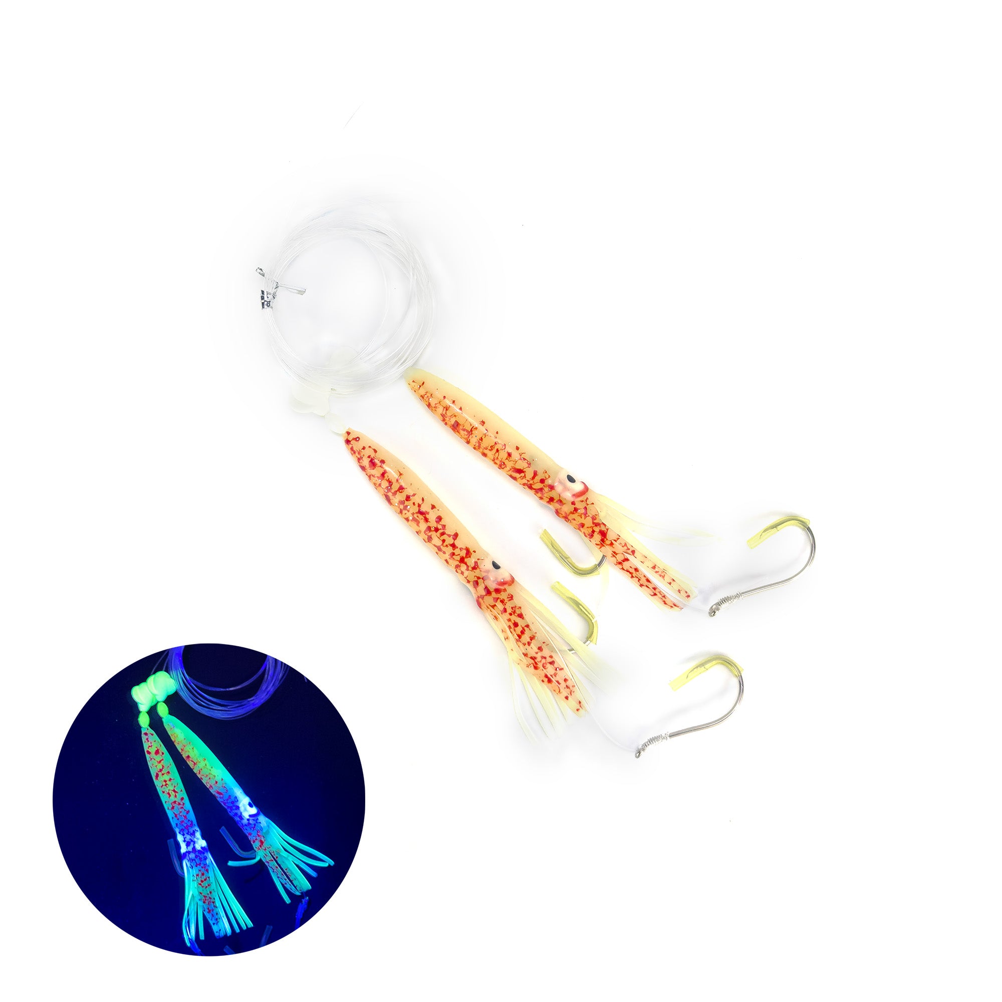 Spin N Glow Rigged Flutter Kajiki Squid Lures (2/pack)