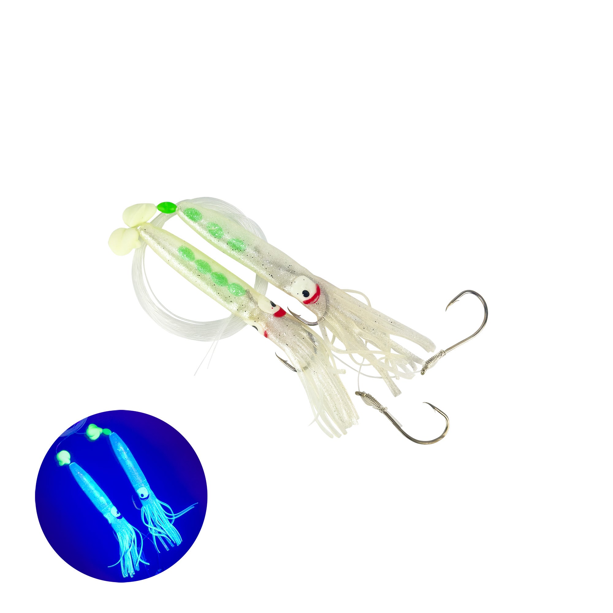 Spin N Glow Rigged Flutter Kajiki Squid Lures (2/pack)