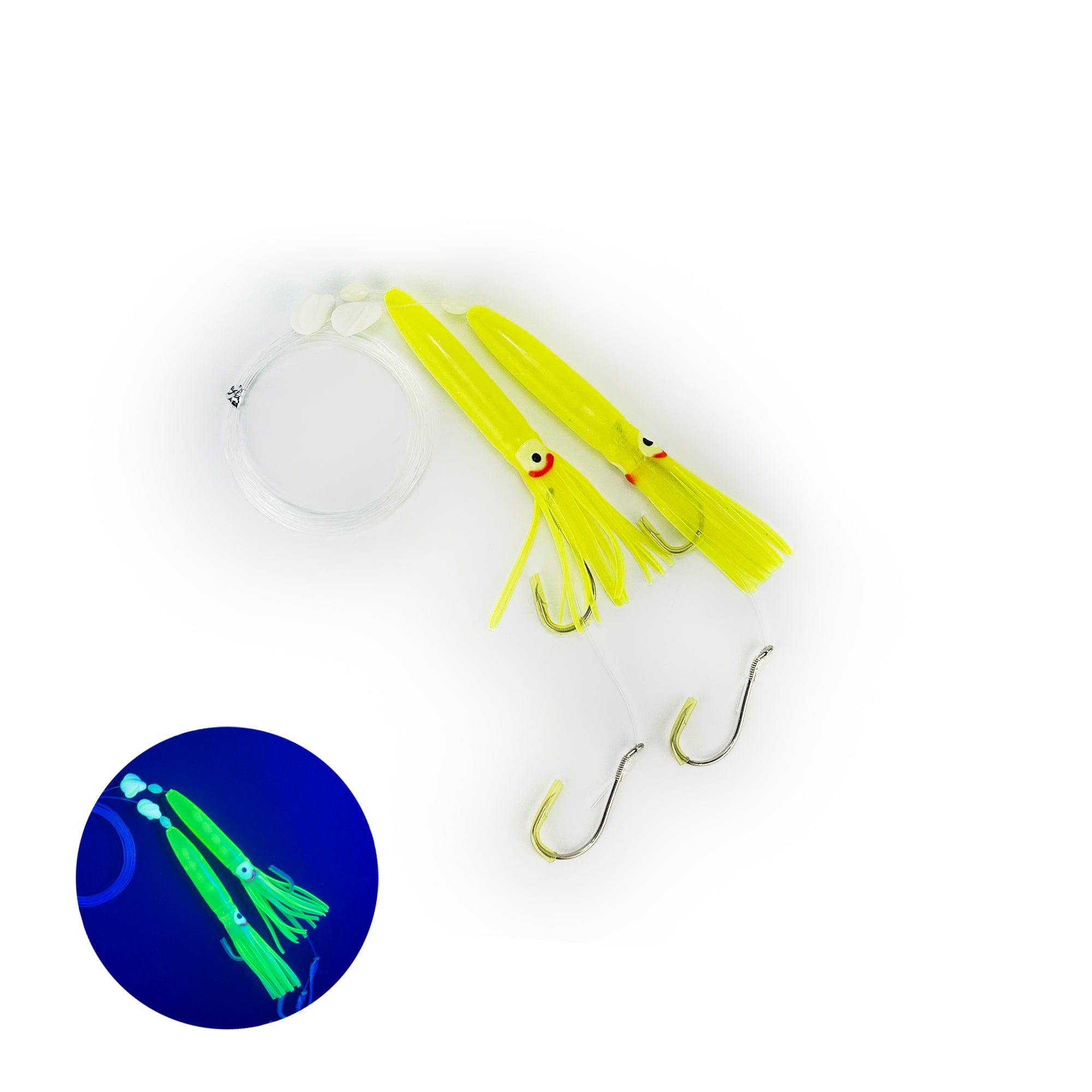 Spin N Glow Rigged Flutter Kajiki Squid Lures (2/pack)
