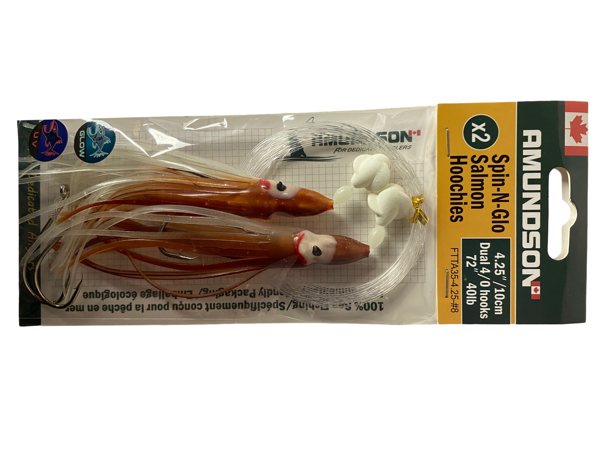 Spin N Glow Rigged Salmon Hoochies (2/pack)