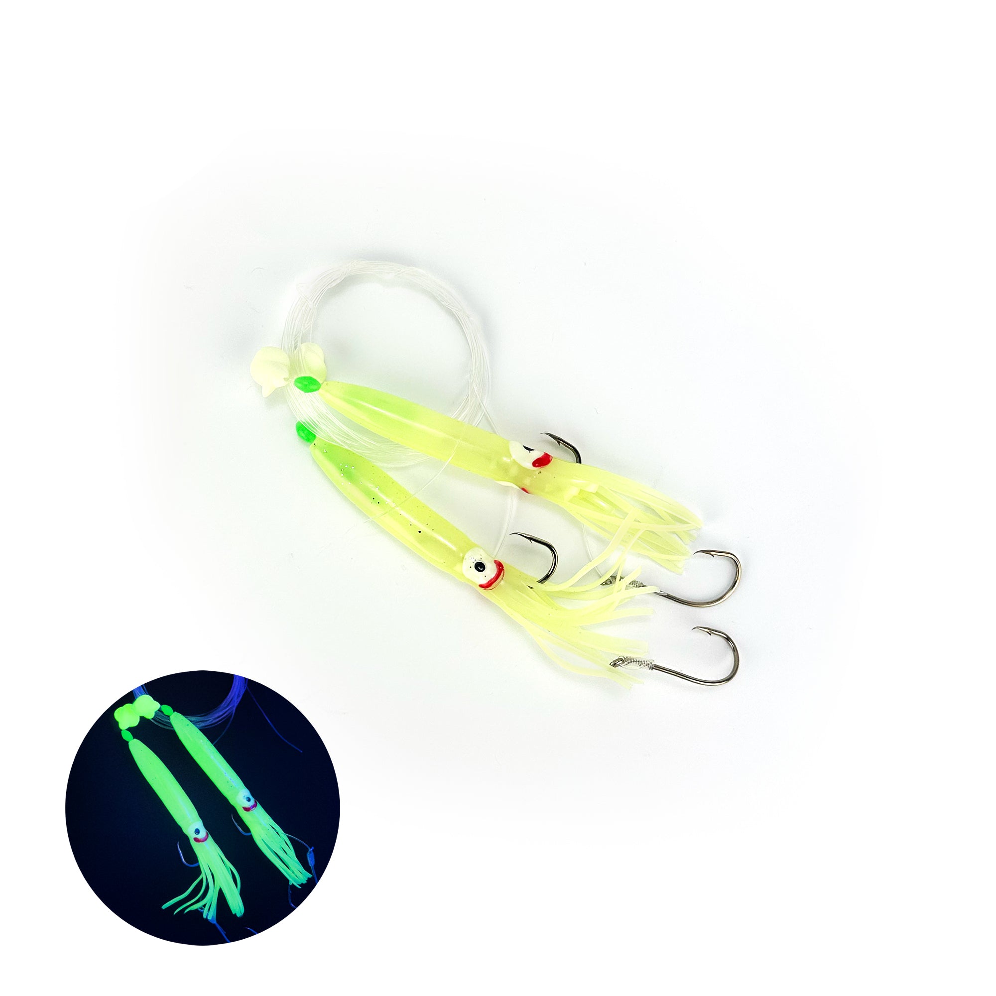 Spin N Glow Rigged Flutter Kajiki Squid lures
